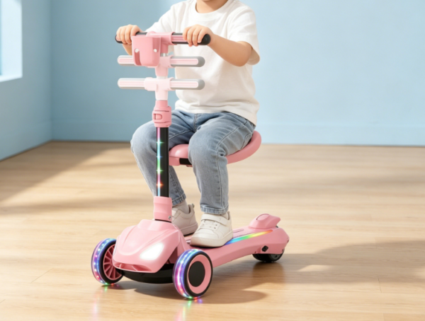 Three speed adjustable electric scooter for kids | 5 mph speed, 60 minute range | Multiple lights on wheels/stem/pedal | Foldable with display screen | Great gift choice for ages 3 12