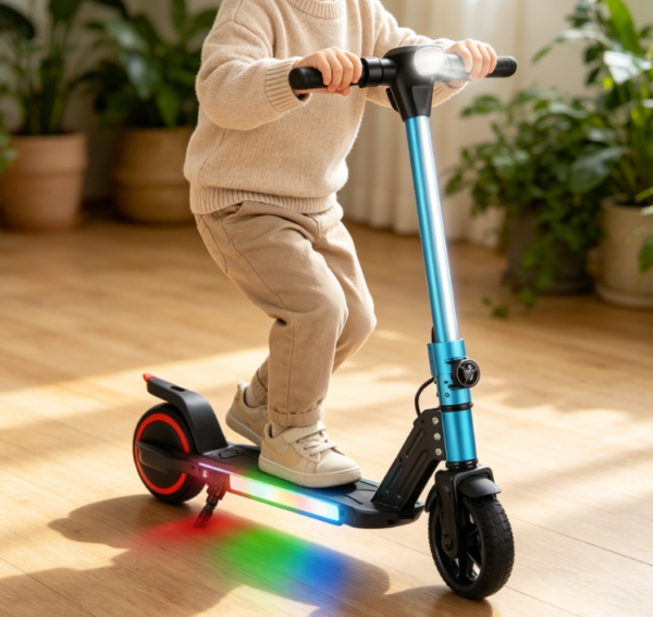 Foldable Kids Electric Scooter | Front LED light + pedal light + display screen | Dual brakes + 150W motor | Suitable for ages 3 8
